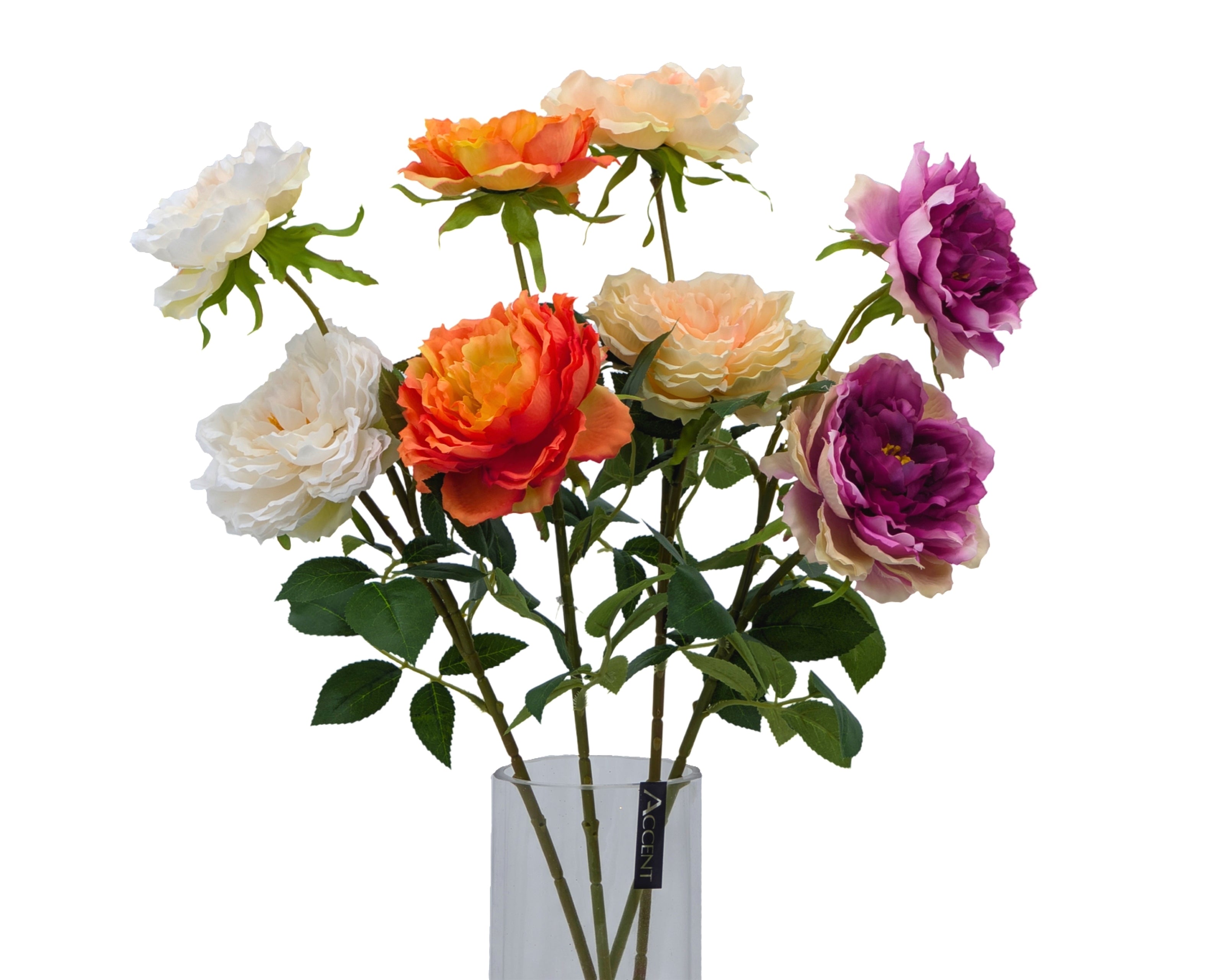 bulk 24 Artificial Peony Stem 2 Heads 4 Assort 61cm V637-AFL37042