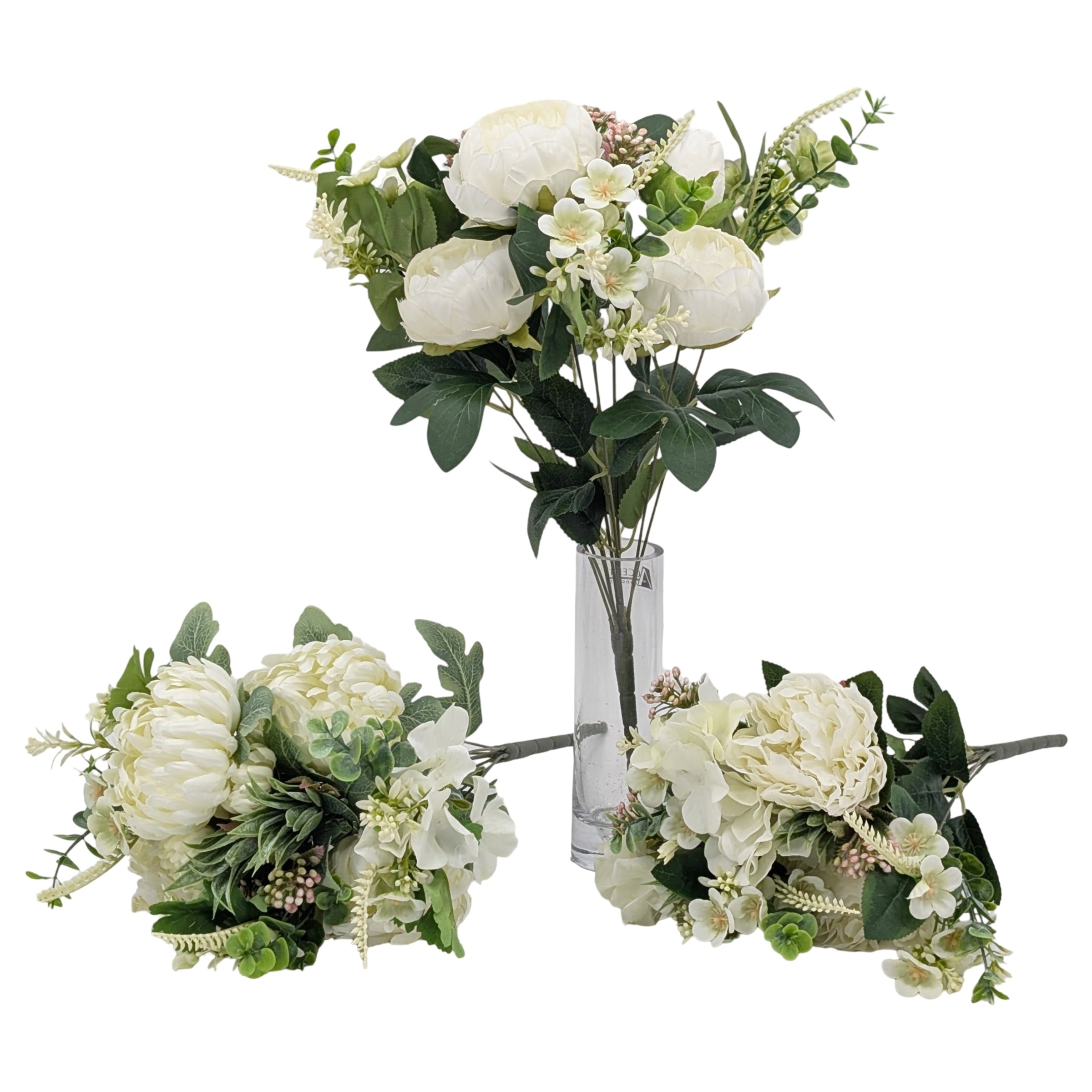 bulk 12 Artificial Elegant White Floral Bunch 3 Asst 44cm V637-AFL38739