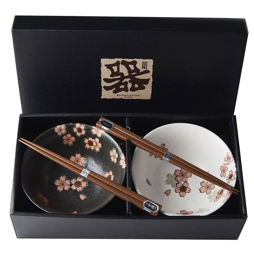 Bowl Set 2pcs with Chopsticks Cherry Blossom Design V637-C0054
