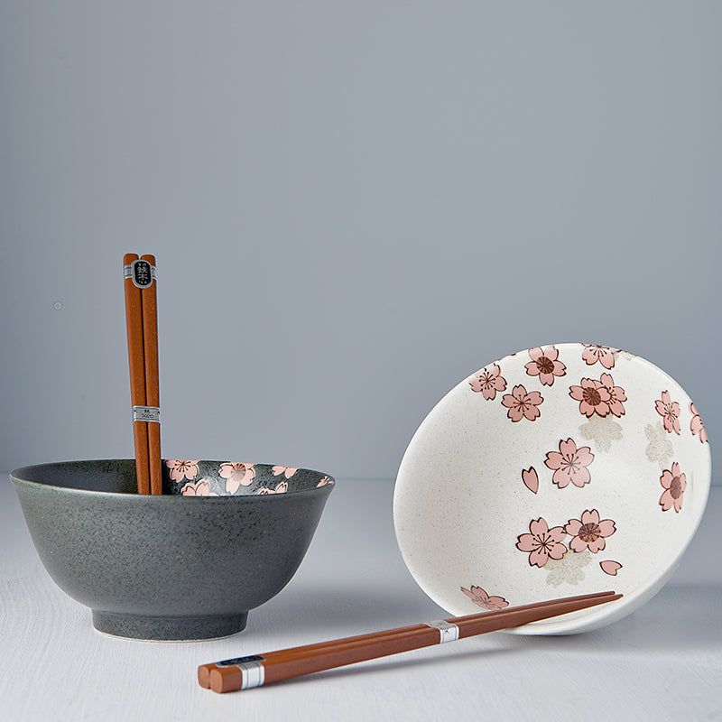 Bowl Set 2pcs with Chopsticks Cherry Blossom Design V637-C0054