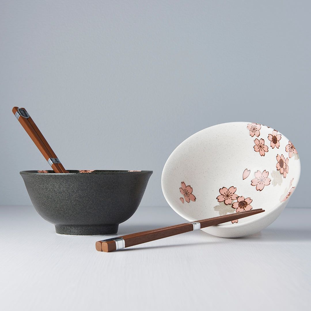 Bowl Set 2pcs with Chopsticks Cherry Blossom Design V637-C0054