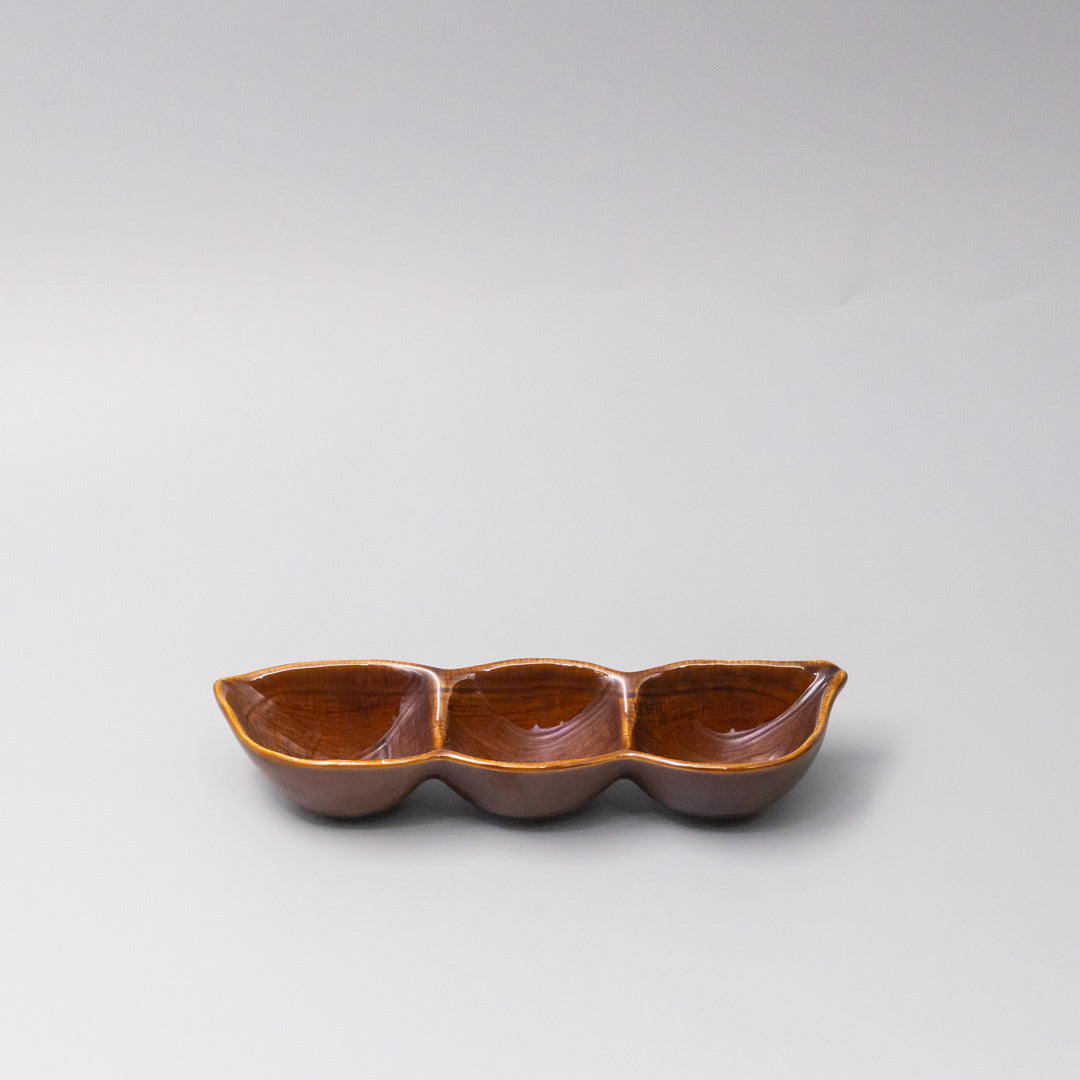 Edamame Triple Pod Dish 20cm Chestnut Brown Glaze V637-C0117