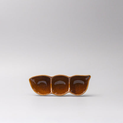 Edamame Triple Pod Dish 20cm Chestnut Brown Glaze V637-C0117