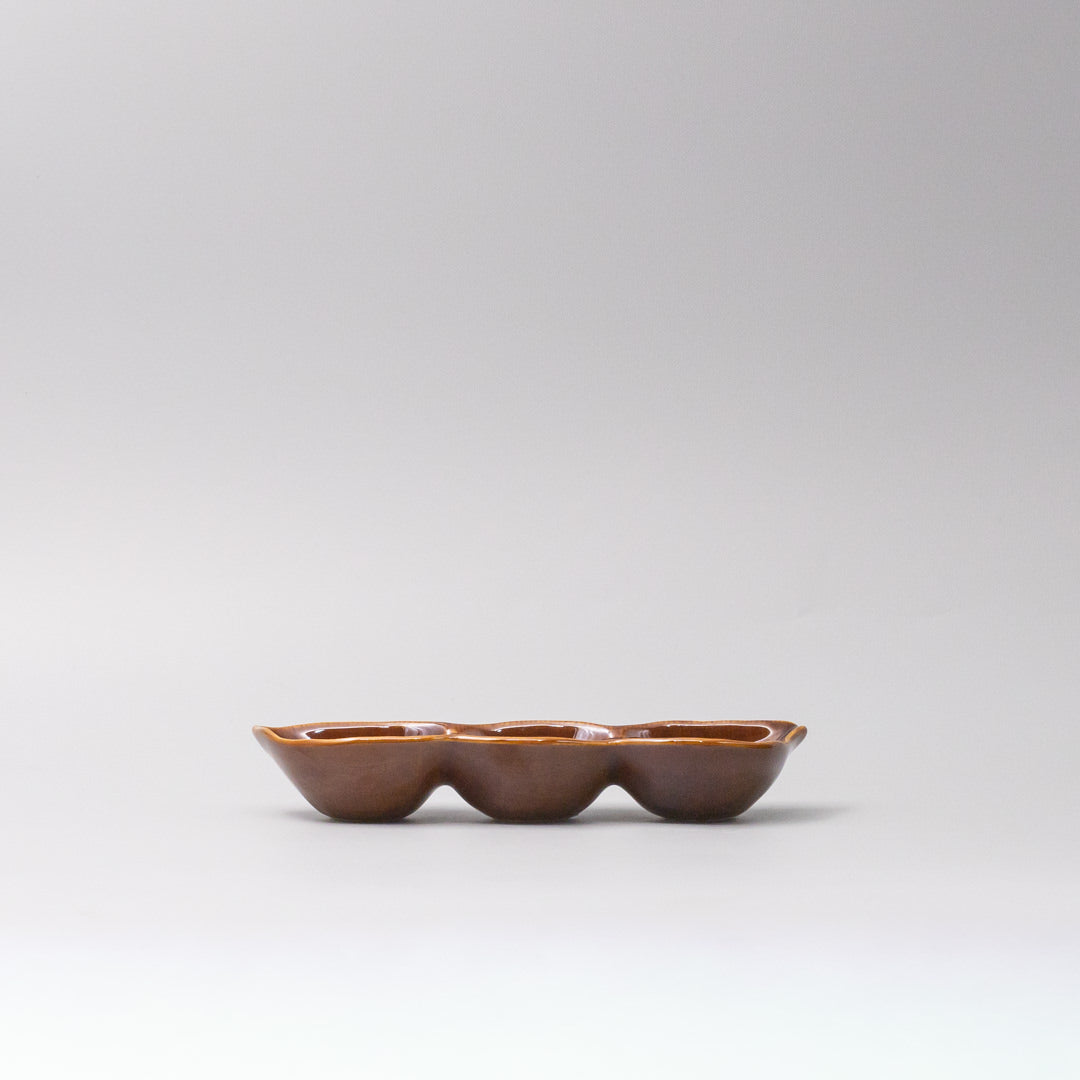 Edamame Triple Pod Dish 20cm Chestnut Brown Glaze V637-C0117