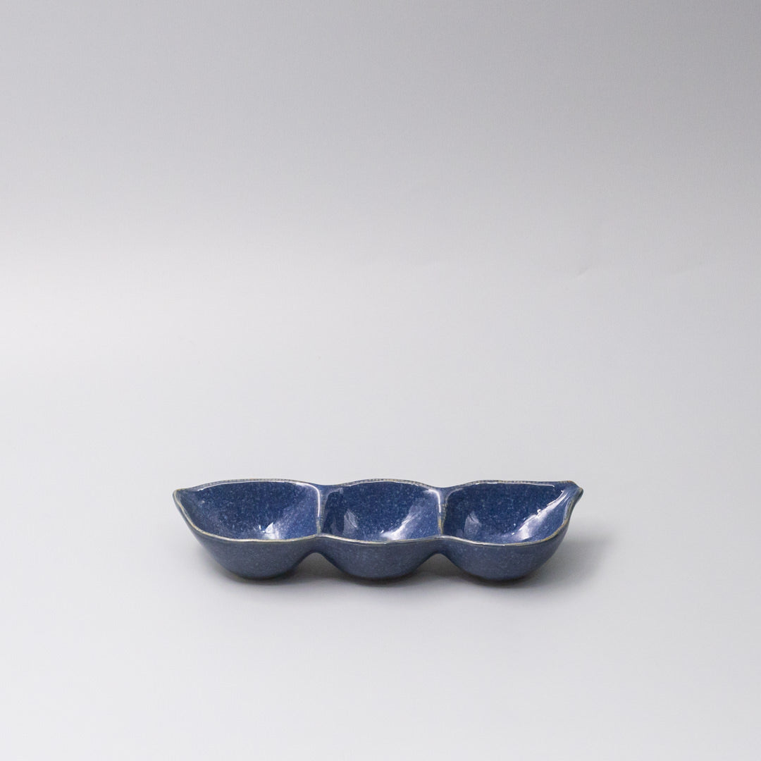 Edamame Triple Pod Dish 20cm Indigo Blue Glaze V637-C0118