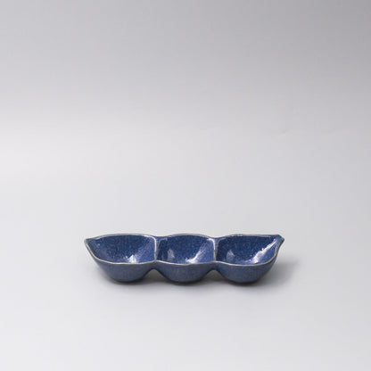 Edamame Triple Pod Dish 20cm Indigo Blue Glaze V637-C0118