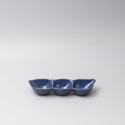 Edamame Triple Pod Dish 20cm Indigo Blue Glaze V637-C0118