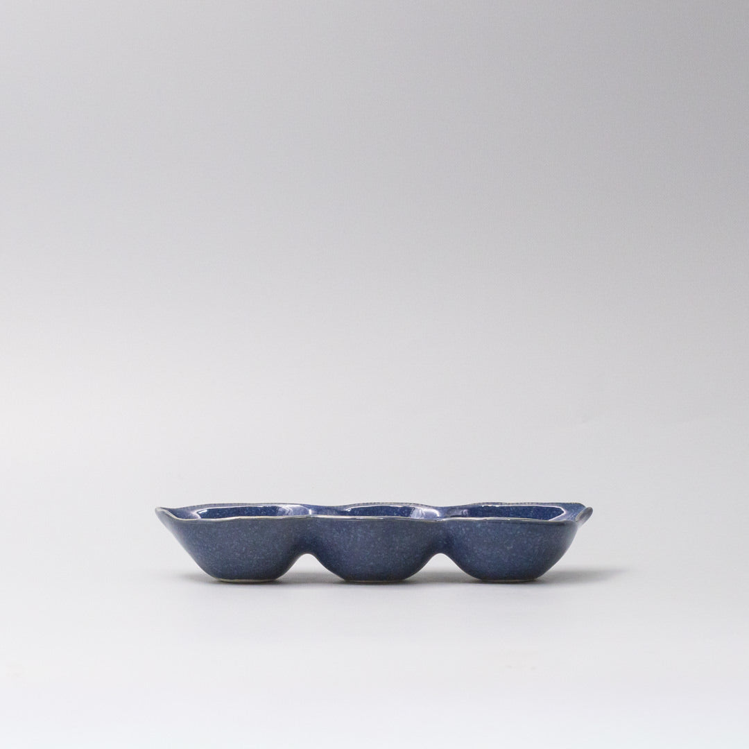 Edamame Triple Pod Dish 20cm Indigo Blue Glaze V637-C0118