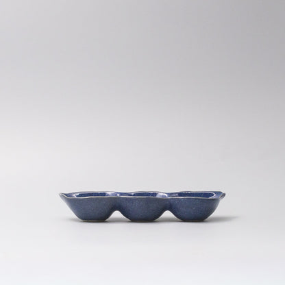 Edamame Triple Pod Dish 20cm Indigo Blue Glaze V637-C0118