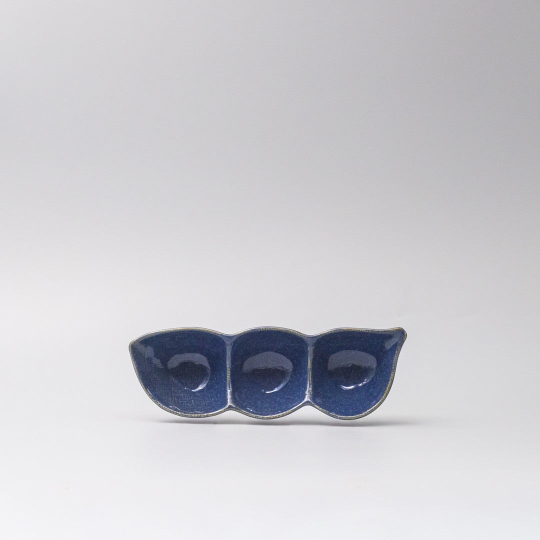 Edamame Triple Pod Dish 20cm Indigo Blue Glaze V637-C0118