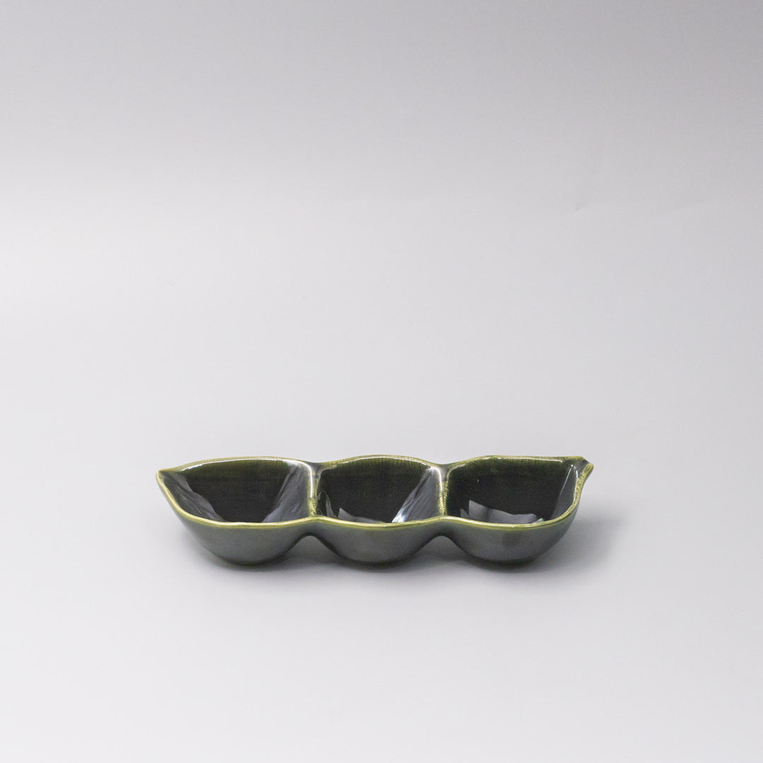 Edamame Triple Pod Dish 20cm Oribe Green Glaze V637-C0119