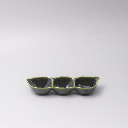 Edamame Triple Pod Dish 20cm Oribe Green Glaze V637-C0119