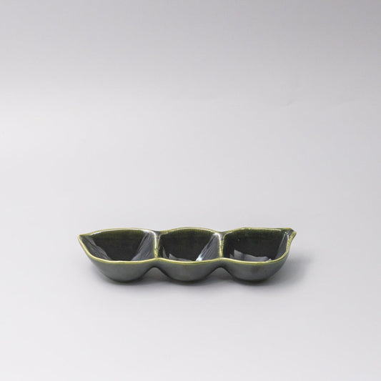 Edamame Triple Pod Dish 20cm Oribe Green Glaze V637-C0119