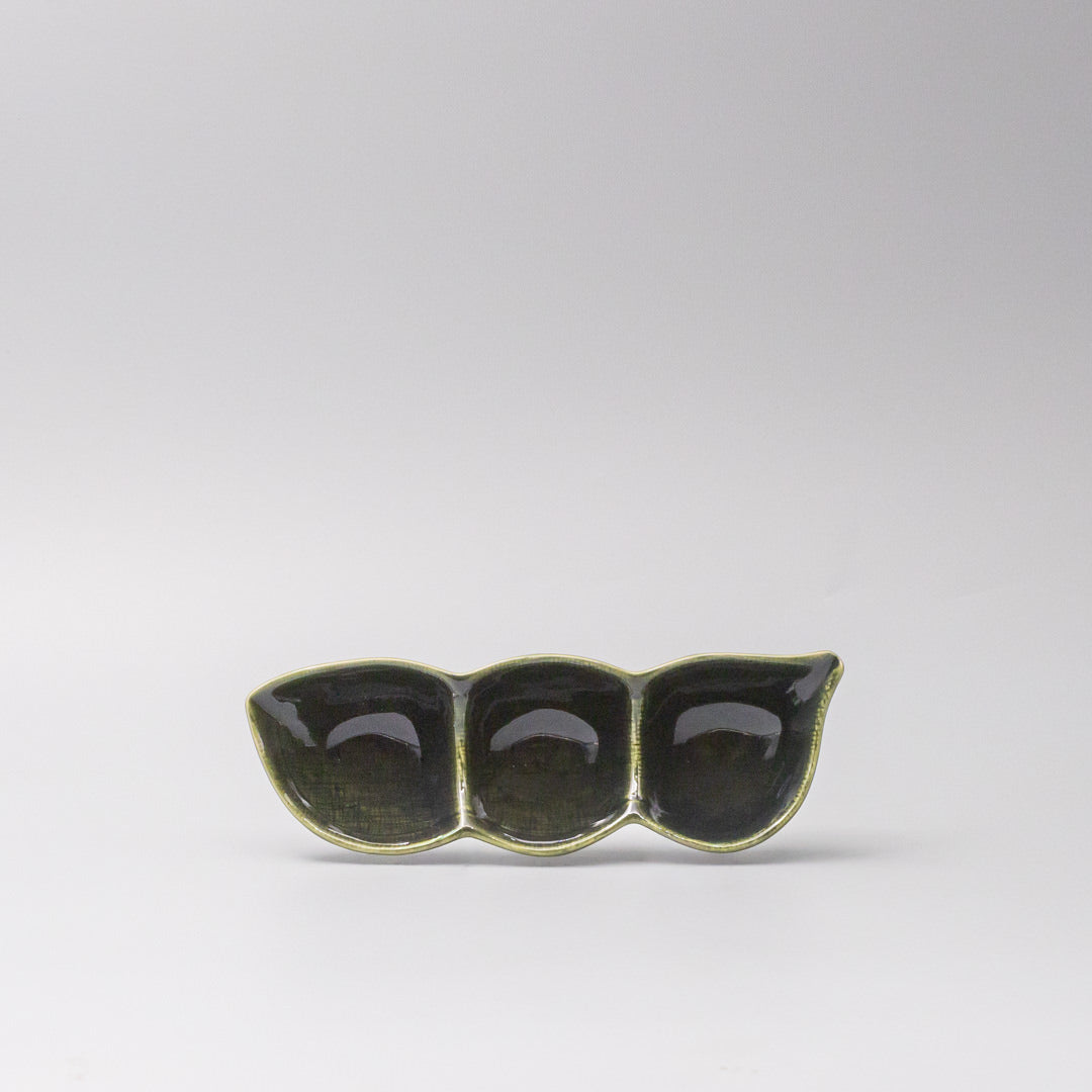 Edamame Triple Pod Dish 20cm Oribe Green Glaze V637-C0119
