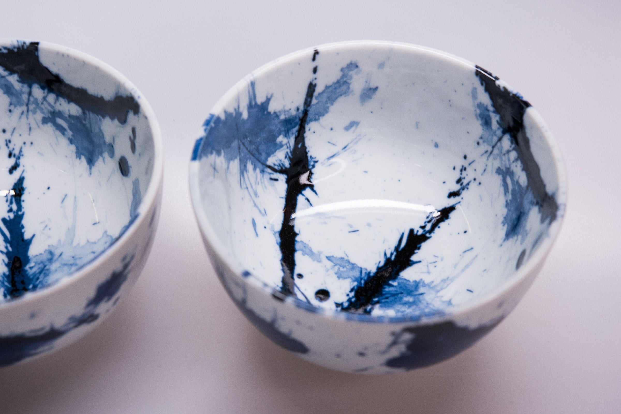 Bowl Set 2pcs with Chopsticks Blue White Splash Design V637-C0315