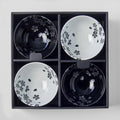 Bowl Set 4pcs Black White Sakura Design V637-C0319