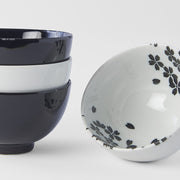 Bowl Set 4pcs Black White Sakura Design V637-C0319