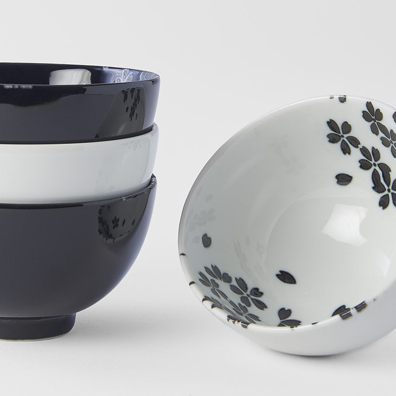 Bowl Set 4pcs Black White Sakura Design V637-C0319
