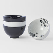 Bowl Set 4pcs Black White Sakura Design V637-C0319