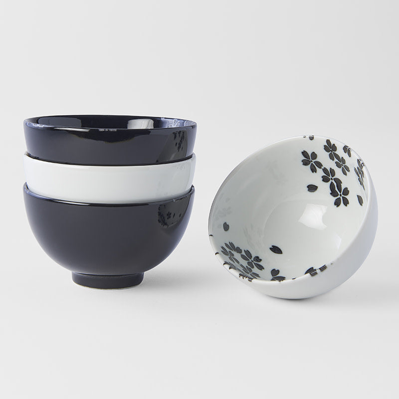 Bowl Set 4pcs Black White Sakura Design V637-C0319
