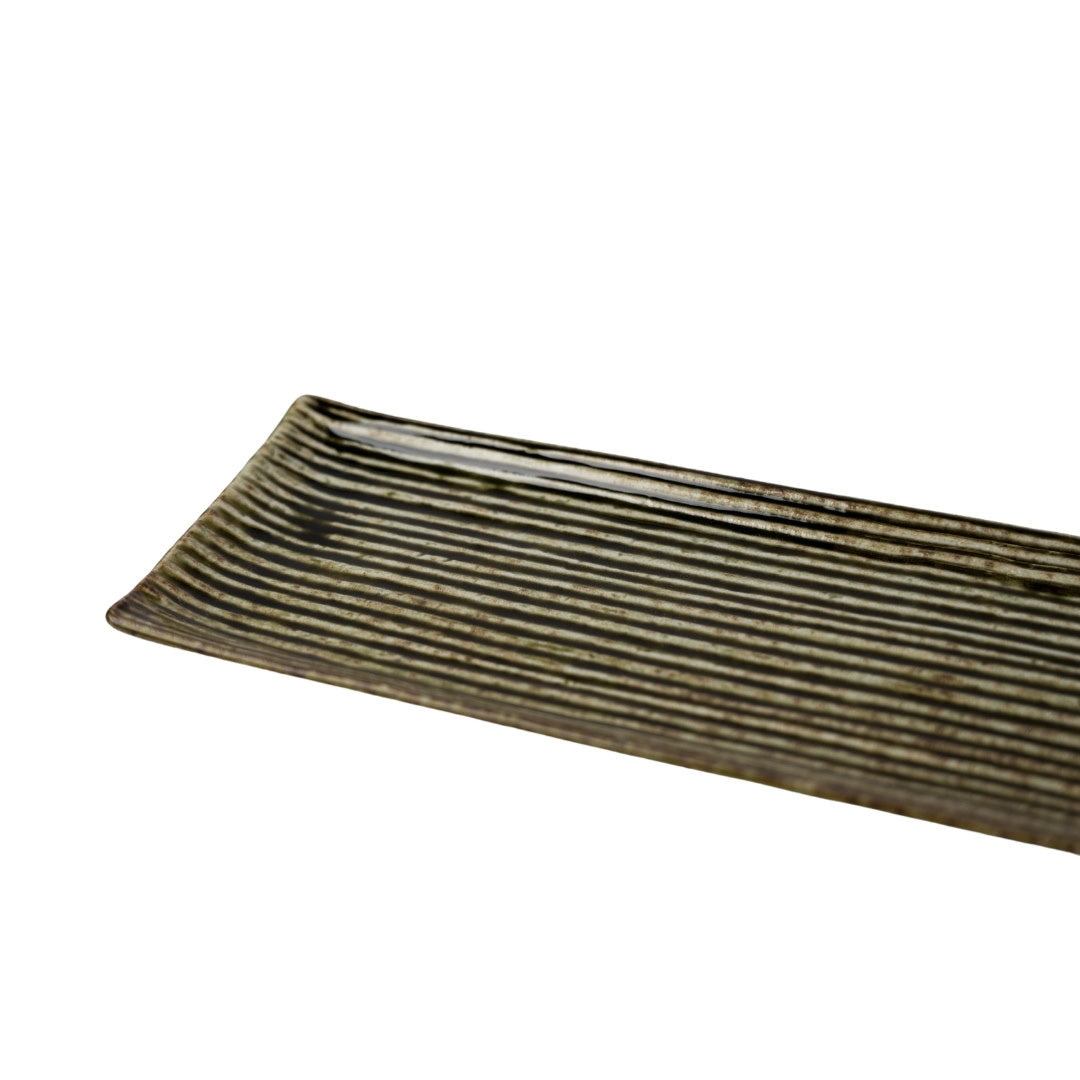 Sashimi Plate 33.2cm Green Contour Glaze V637-C0366