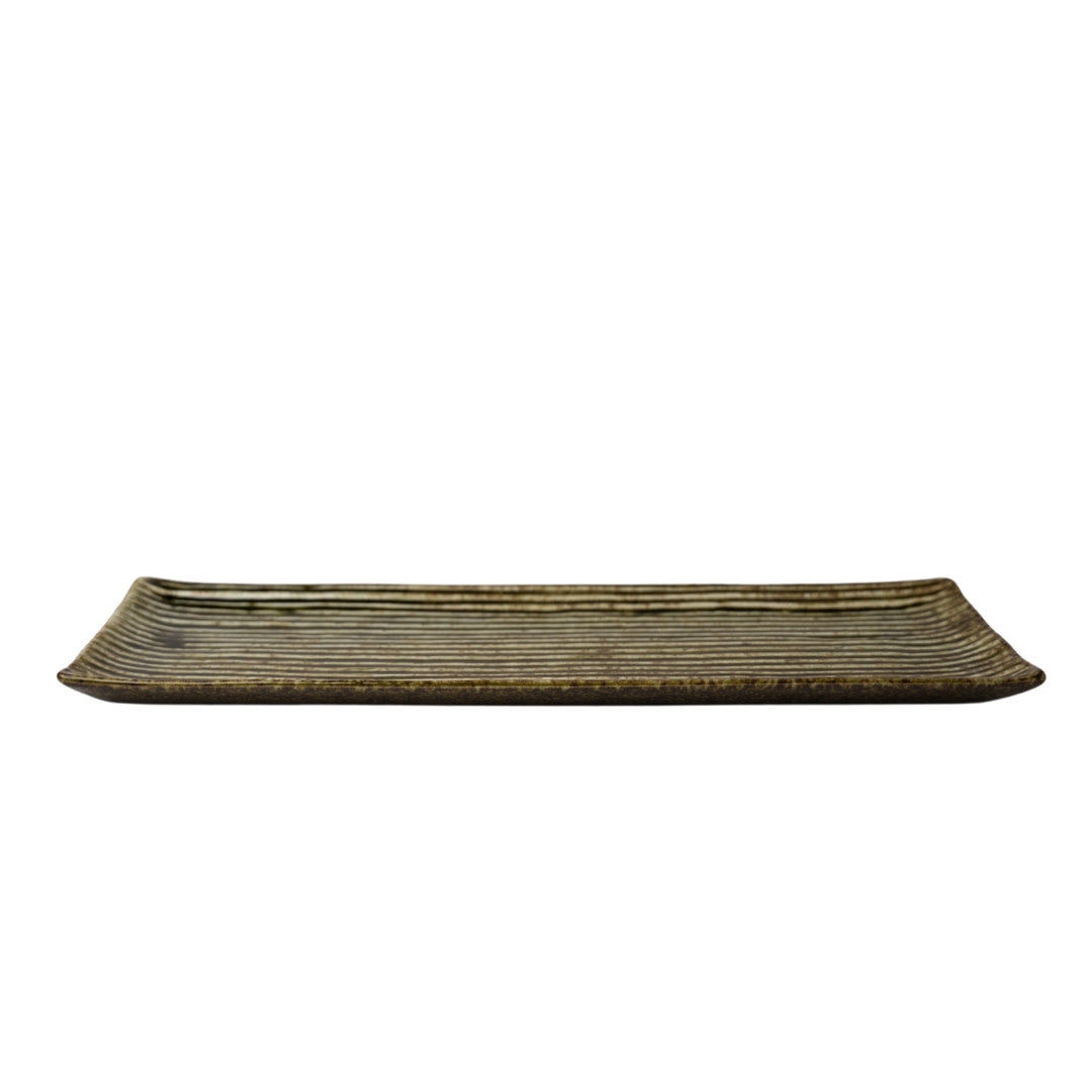 Sashimi Plate 33.2cm Green Contour Glaze V637-C0366