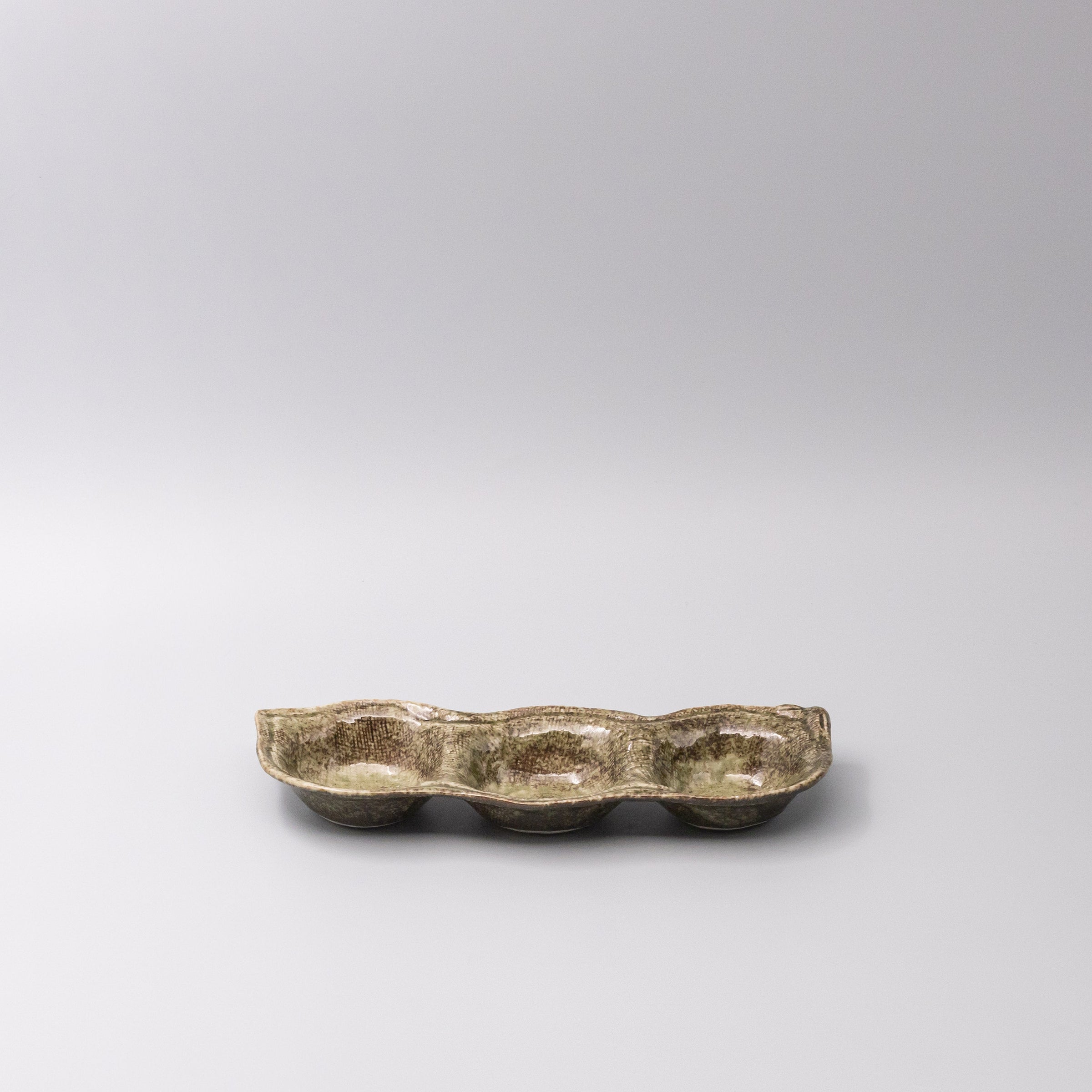 Edamame Triple Pod Dish Green Glaze V637-C0383