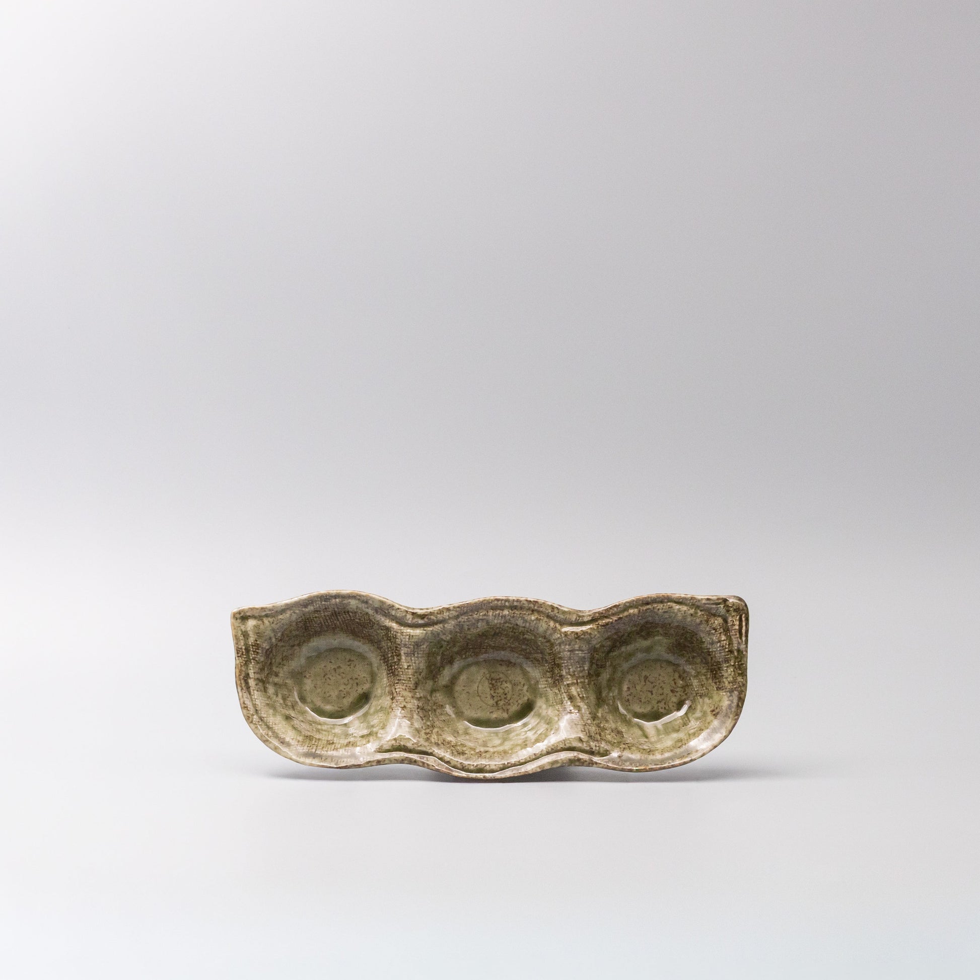 Edamame Triple Pod Dish Green Glaze V637-C0383
