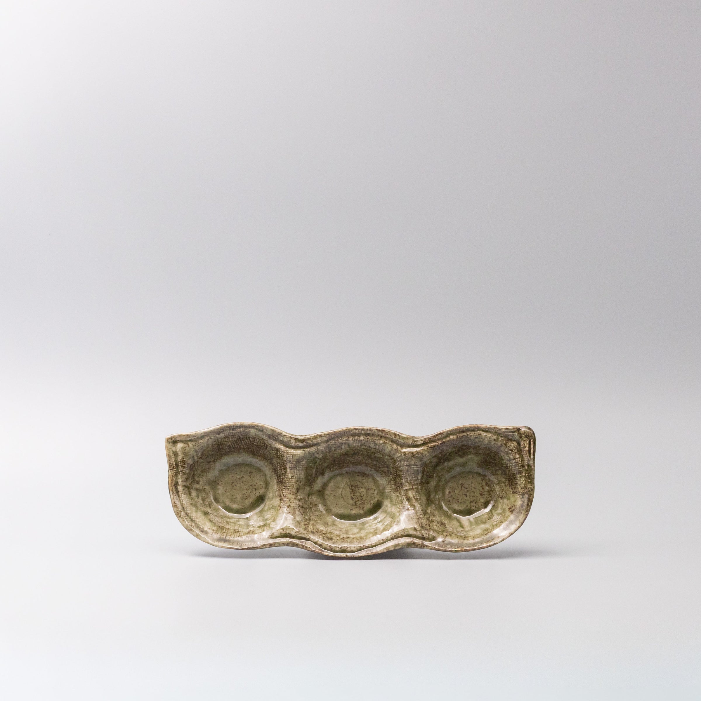Edamame Triple Pod Dish Green Glaze V637-C0383