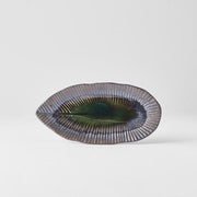 Plate Leaf Shape 21.5x10.5cm Midori Ridge Glaze V637-C0693