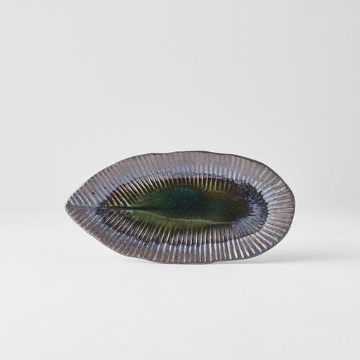 Plate Leaf Shape 21.5x10.5cm Midori Ridge Glaze V637-C0693