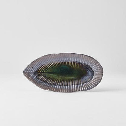 Plate Leaf Shape 21.5x10.5cm Midori Ridge Glaze V637-C0693