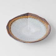 Bowl Shallow Leaf Shaped 25cm Akane Grey Glaze V637-C0696