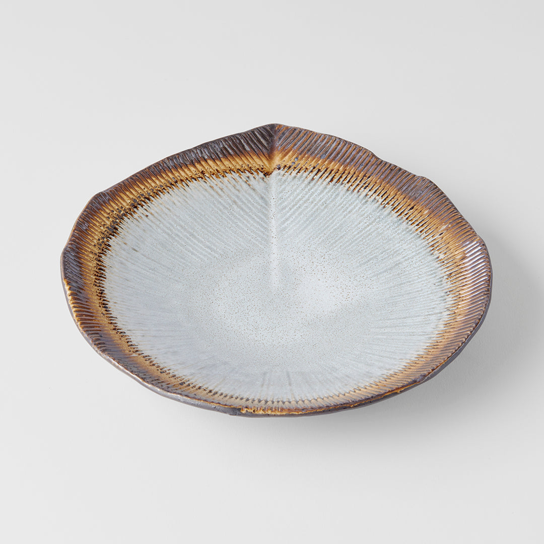 Bowl Shallow Leaf Shaped 25cm Akane Grey Glaze V637-C0696