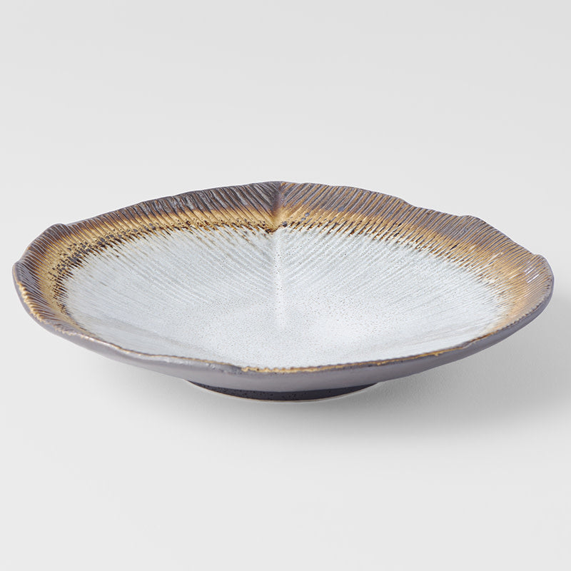 Bowl Shallow Leaf Shaped 25cm Akane Grey Glaze V637-C0696