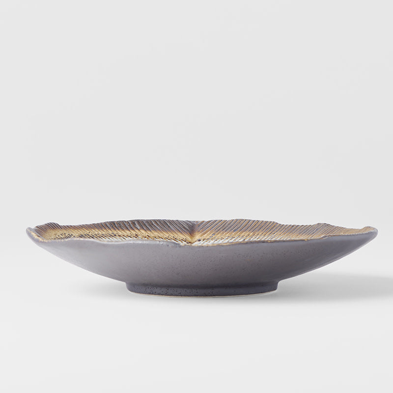 Bowl Shallow Leaf Shaped 25cm Akane Grey Glaze V637-C0696
