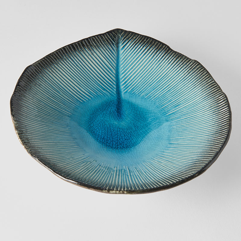 Bowl Shallow Leaf Shape 25cm Sky Blue Glaze V637-C0699