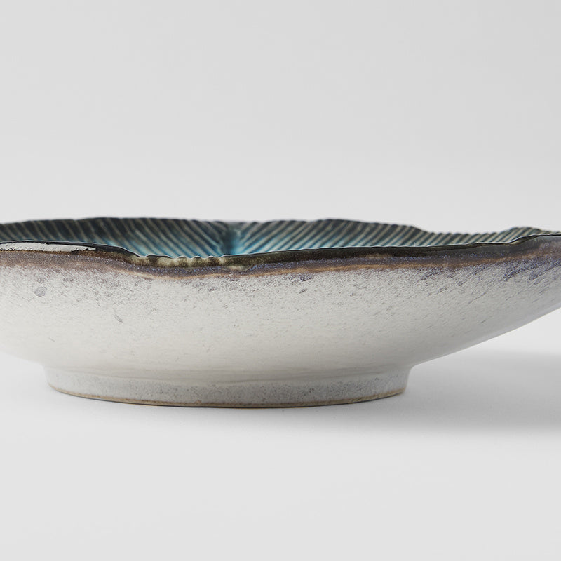 Bowl Shallow Leaf Shape 25cm Sky Blue Glaze V637-C0699