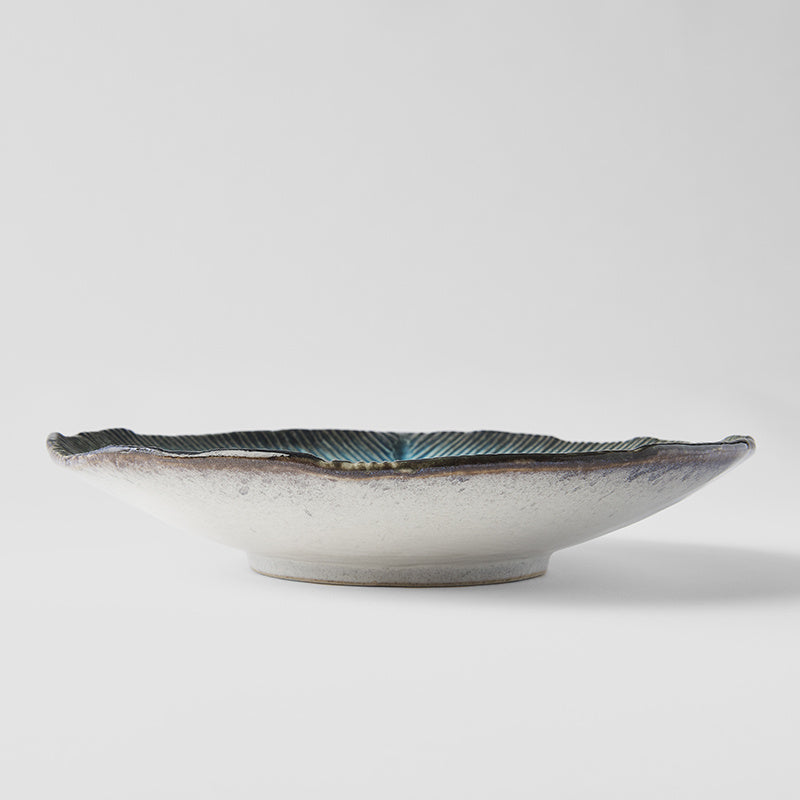 Bowl Shallow Leaf Shape 25cm Sky Blue Glaze V637-C0699