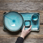 Bowl Shallow Leaf Shape 25cm Sky Blue Glaze V637-C0699