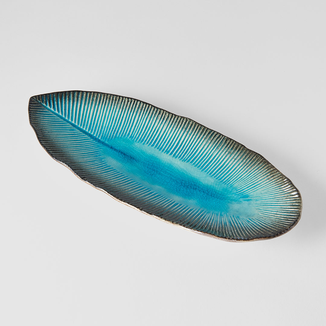 Plate Leaf Shape 32.5x13.5cm Sky Blue Glaze V637-C0700