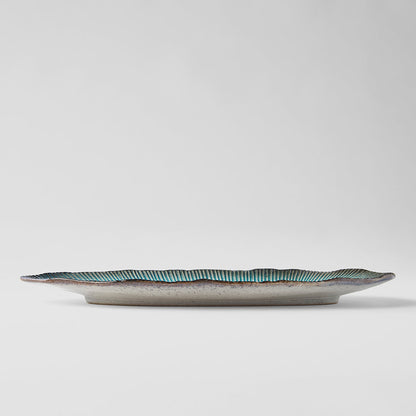 Plate Leaf Shape 32.5x13.5cm Sky Blue Glaze V637-C0700