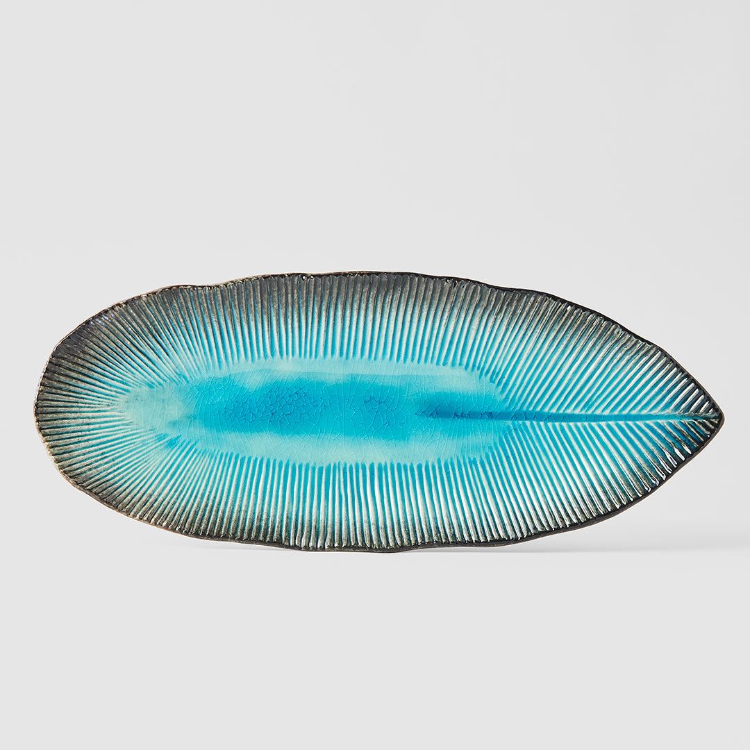 Plate Leaf Shape 32.5x13.5cm Sky Blue Glaze V637-C0700