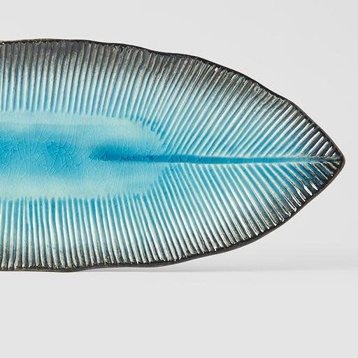 Plate Leaf Shape 32.5x13.5cm Sky Blue Glaze V637-C0700