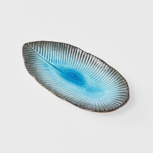 Plate Leaf Shape 21cm Sky Blue Glaze V637-C0701
