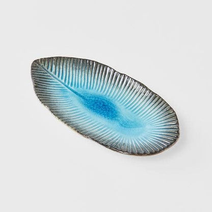 Plate Leaf Shape 21cm Sky Blue Glaze V637-C0701