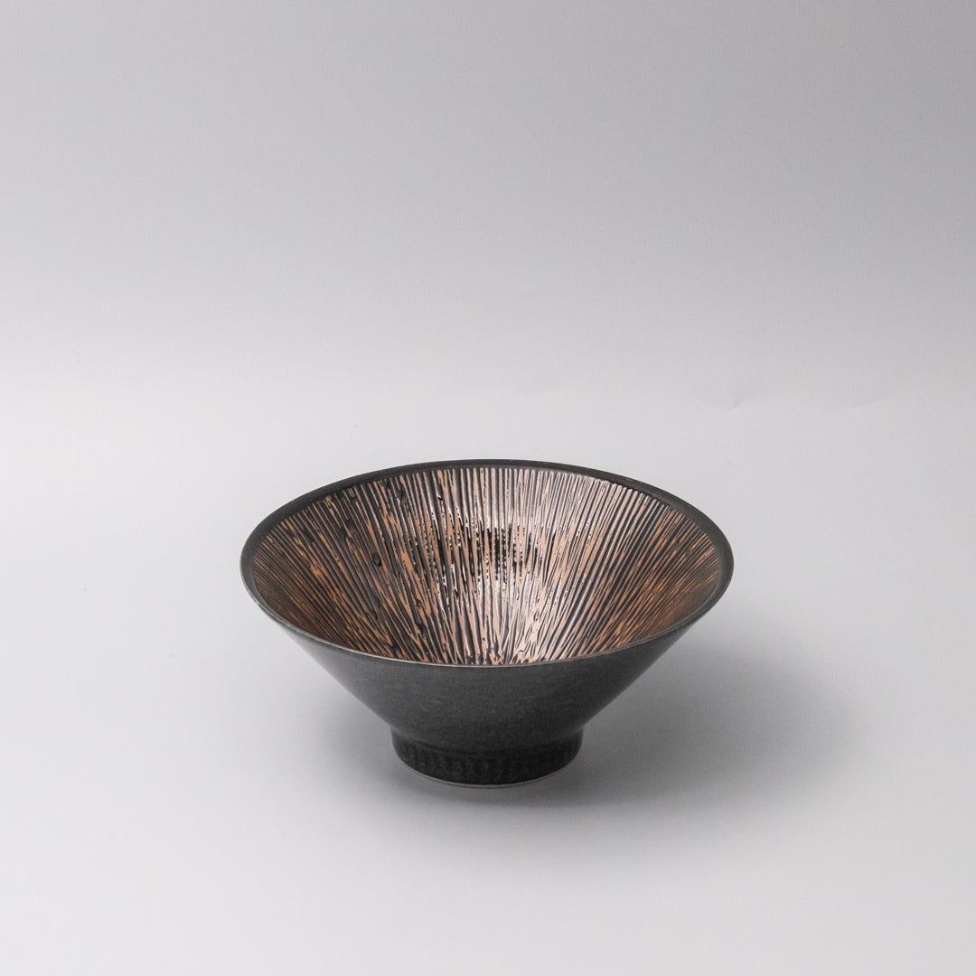 Bowl V shape 19cm Bronze Converging Line Glaze V637-C0871