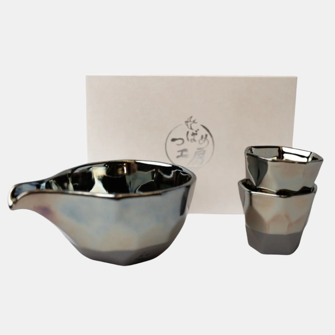 Sake Set Faceted Ink Glaze V637-C0895