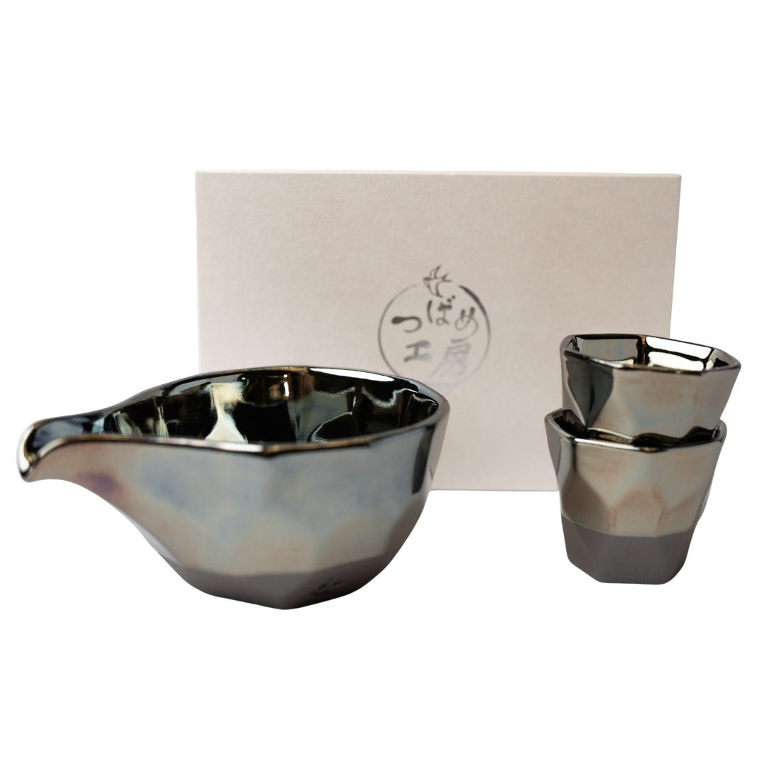 Sake Set Faceted Ink Glaze V637-C0895
