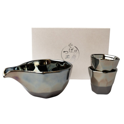 Sake Set Faceted Ink Glaze V637-C0895